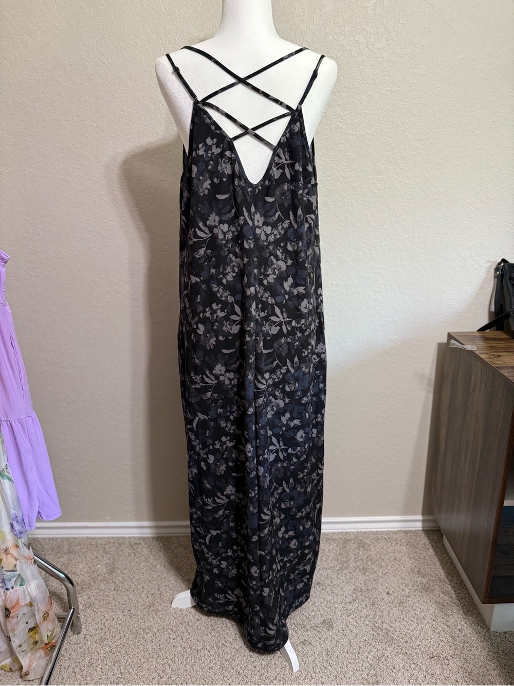 torrid Black and Gray Floral Slip Maxi Dress - Picture 6 of 16